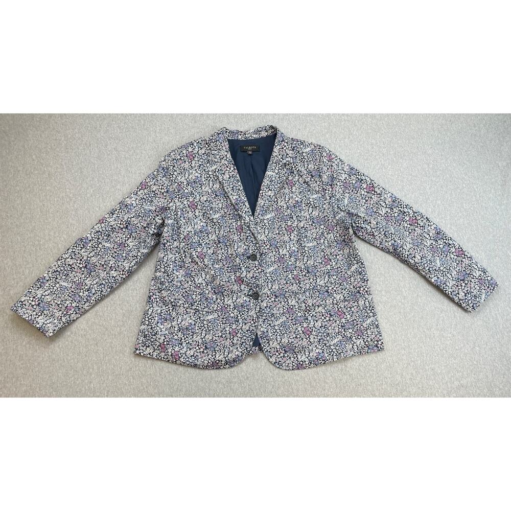 Talbots Blazer Womens 18W Floral 100% Cotton 2-Button Single Breast Lined